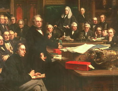 Lord Palmerston addressing the House of Commons during the debates on The Treaty Of France, February, 1860, by John Philip, painted in 1863, Location TBD.